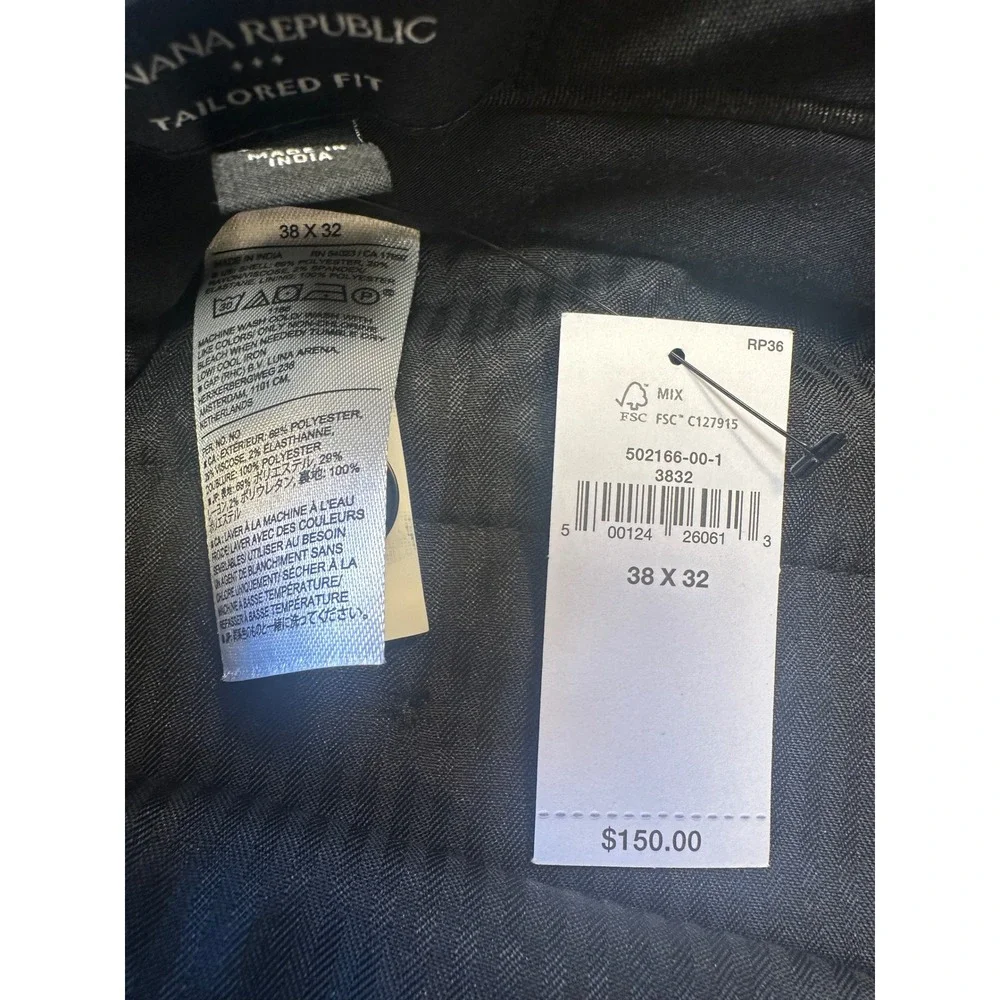Banana Republic Mens Tailored Fit Dress Pants 38x32 Charcoal Grey Tapered Leg